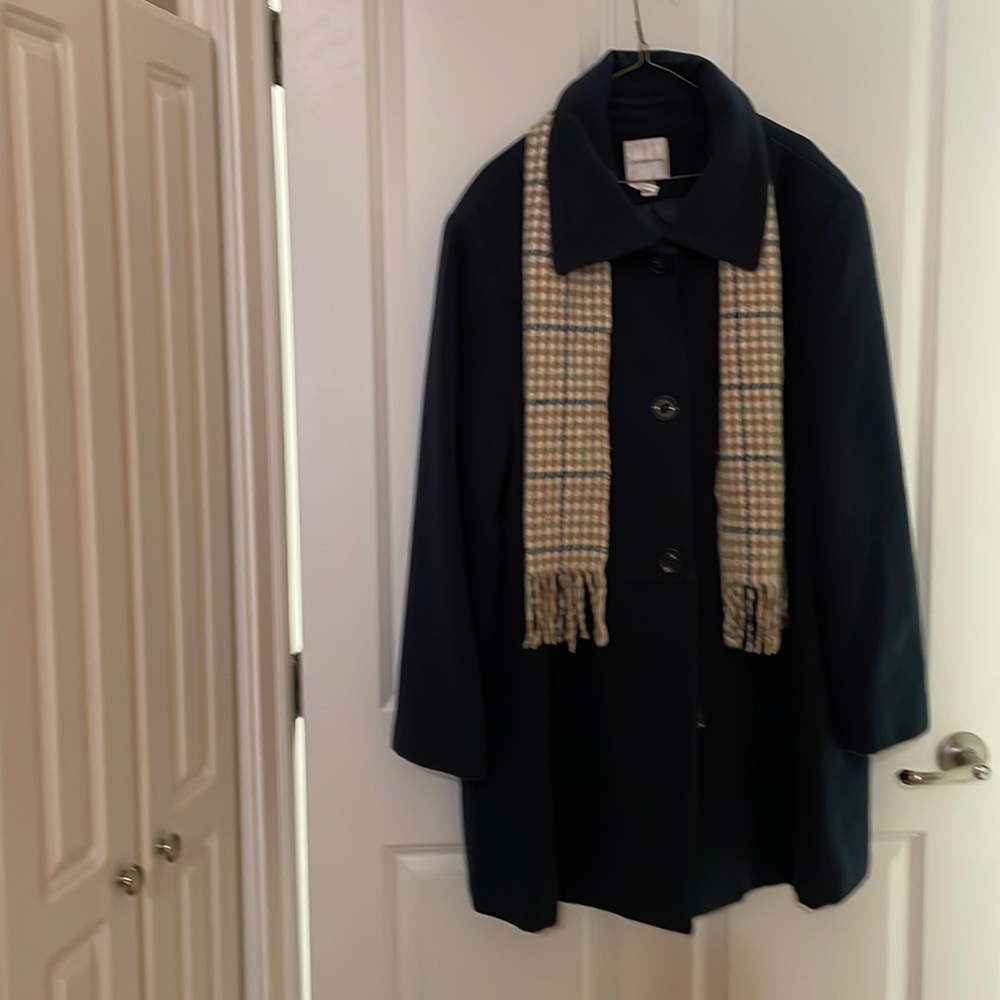Worn twice Croft and Barrow winter coat. Dark Teal green with scarf
